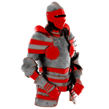3d Render Red Silver Armored Knight Angled with transparent background