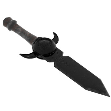 3d Render Black Fantasy Guarded Dagger Angled with transparent background