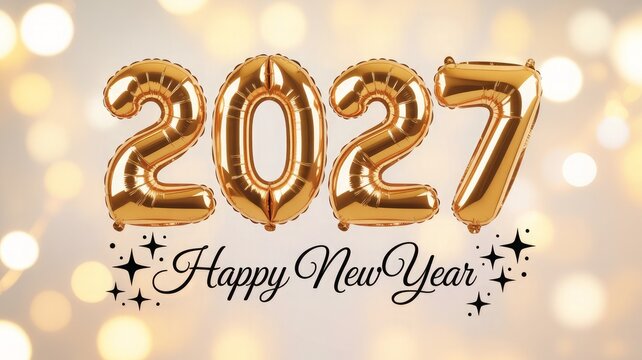 Happy new year 2027 gold foil balloons with sparkles