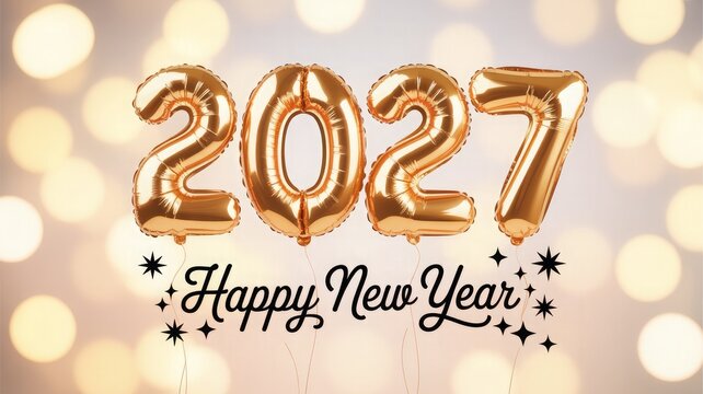 Happy new year 2027 gold foil balloons with stars