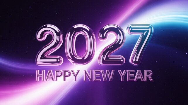 Happy new year 2027 neon text celebration design