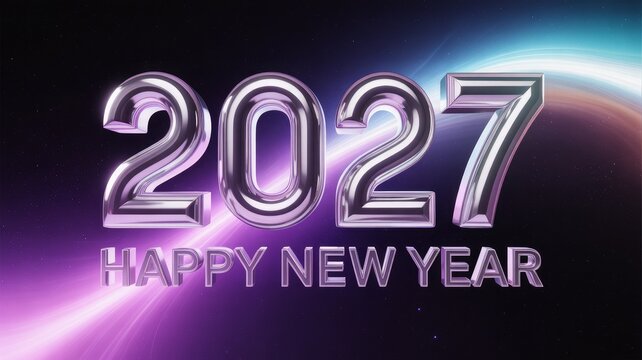 Happy new year 2027 celebration metallic text design