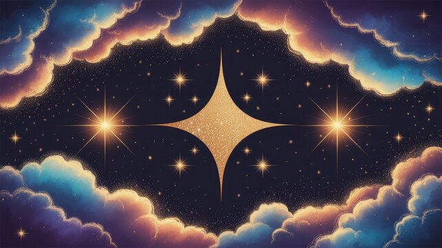 Cosmic starburst shape in dreamy nebula sky background