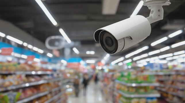 Security camera monitoring grocery store aisles.