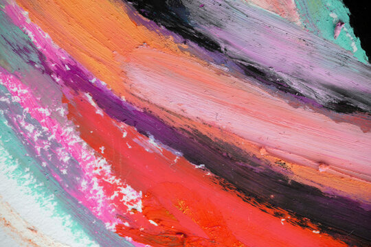 Close view of oil pastel strokes and girl portrait blending in art
