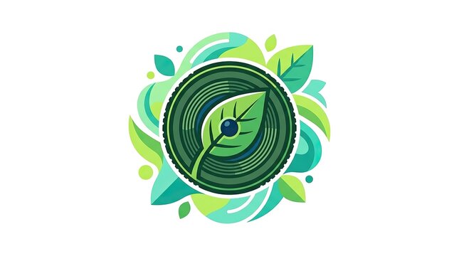 Nature photography club logo design with green leaf icon and circular tree ring pattern.