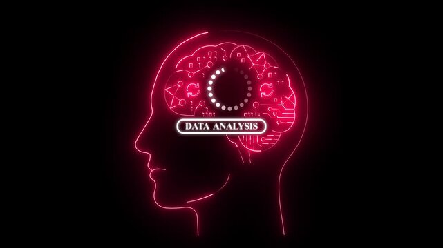 Human head with glowing brain showing data analysis concept