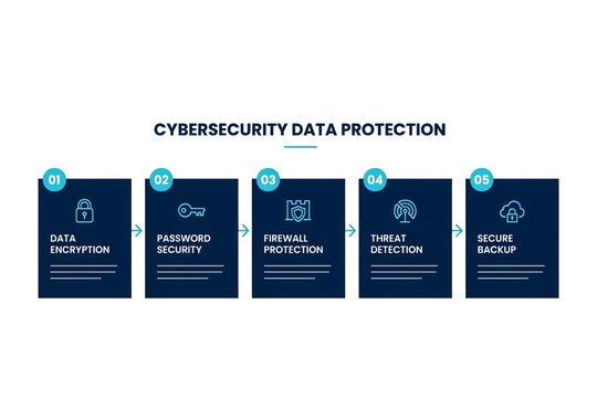 Cybersecurity Data Protection Infographic Flowchart With Five Steps And Security Icons