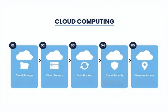 Cloud Computing Infographic Process Flowchart With Five Steps and Digital Icons