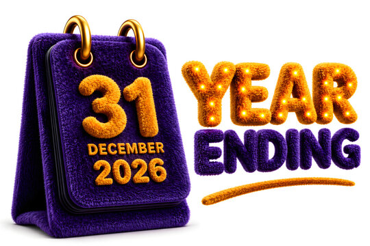 3D Render of Year Ending 2026, 31 December Celebration Typography, Colorful Design and Isolated Greeting Concept