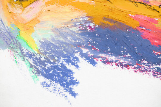 Oil pastel strokes showing color blending and a girl's portrait detail