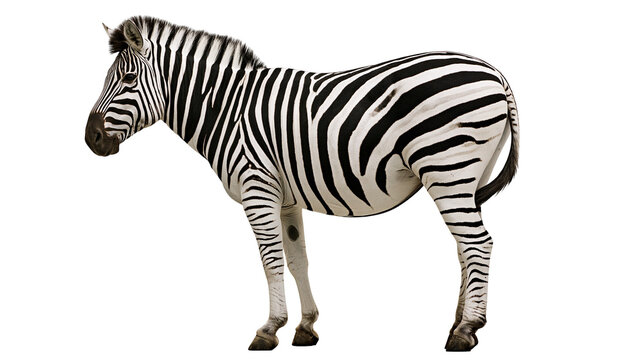 Full body zebra with black and white stripes, isolated on transparent background