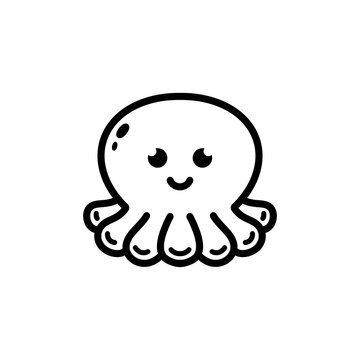 Cute octopus icon in hand drawn doodle design style with smile expression character