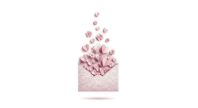 Elegant Envelope Overflowing with Delicate Pink Paper Hearts, Symbolizing Love and Affection