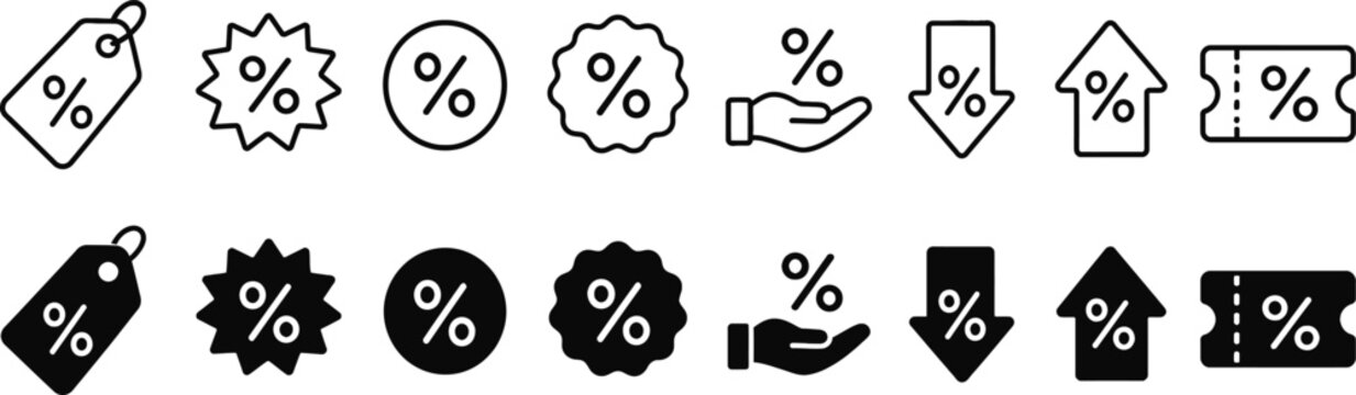 Set of Percent and Discount Tag Vector Icons