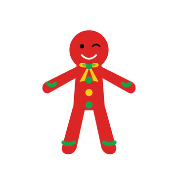 Cute red gingerbread man winking character illustration isolated on white festive holiday cookie mascot for Christmas season design