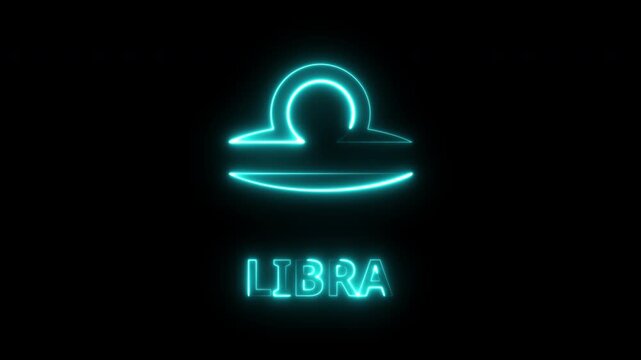 Glowing Libra Zodiac Sign Neon Animation on Black Background
