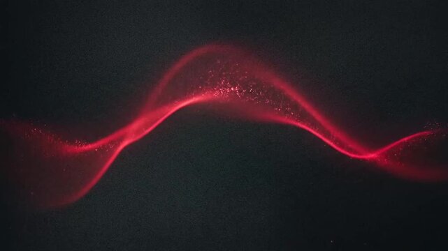 Dynamic red laser light wave animation with glowing particles and smooth motion for abstract visual effects