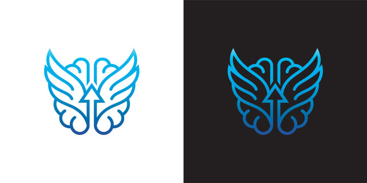 Creative Brain with Wings Logo Concept Featuring an Upward Arrow Symbolizing Innovation and Intelligence for Professional Branding Solutions