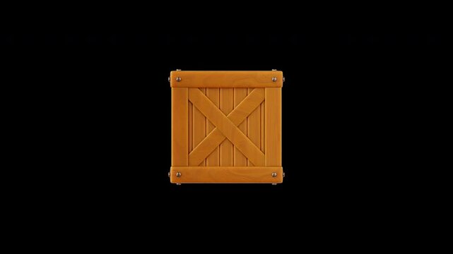 Cardboard box on a pallet gets enclosed in a wooden crate with a green shield check mark in a 4K and 3d looping animation, ideal for cargo protection, secure packaging, and logistics verification.