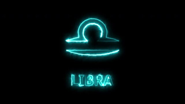 Glowing Libra Zodiac Sign Neon Animation on Black Background
