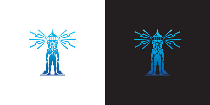 Creative lighthouse beacon human silhouette logo symbol for navigation identity vision technology professional growth and leadership concepts