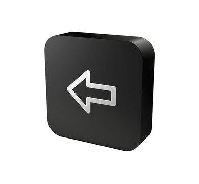 3D dark rounded square button with left arrow symbol for navigation UI
