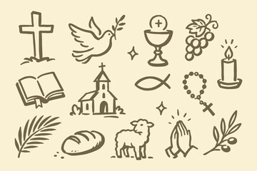 Obraz na płótnie Canvas Christian Symbols Hand Drawn Doodle Set
