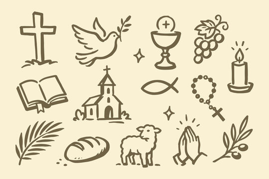 Christian Symbols Hand Drawn Doodle Set