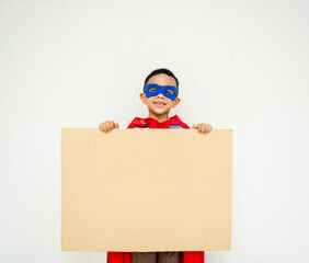 Child superhero holding blank sign. © Rawpixel.com