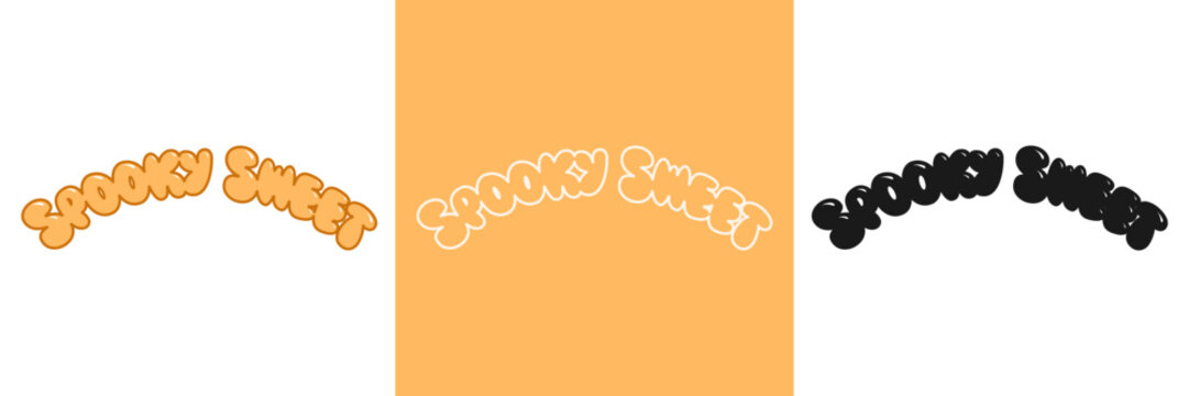 Spooky sweet typography design set, retro bubble lettering for halloween, vector illustration