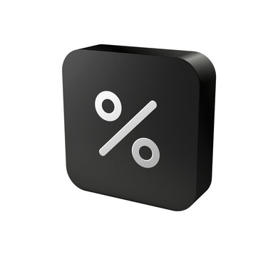 3D dark rounded square button with percentage symbol for e-commerce app UI
