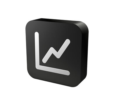 3D dark rounded square button with growth chart symbol for analytics app UI
