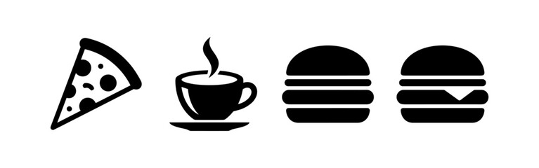 Fototapeta premium Food Icons: Pizza, Coffee, and Hamburgers Silhouette