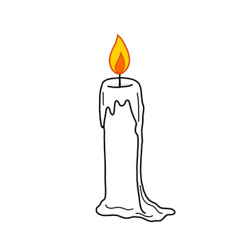Burning Candle Vector Illustration with Melting Wax and Flame Isolated on White Background for Halloween, Spooky Theme, Vigil, Relaxation, Memorial, and Gothic Decoration