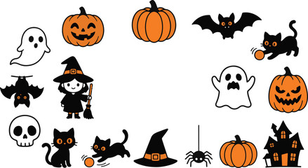 Fototapeta premium Halloween Pumpkin Faces Clipart Collection, Cute and Scary Jack O Lanterns