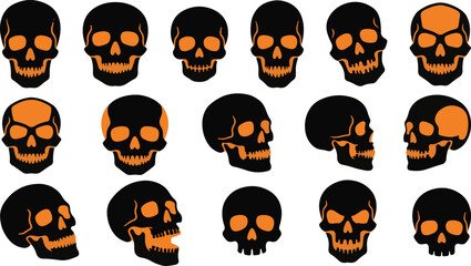 Obraz premium Halloween Skull and Skeleton Head Cartoon Clipart Collection
