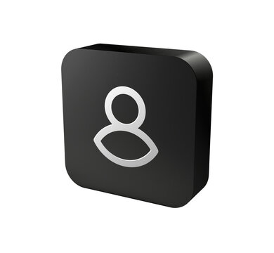 3D dark rounded square button with user profile avatar symbol for app UI
