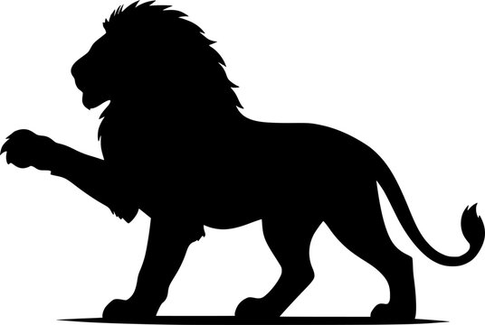 Lion Silhouette. Standing Lion with Raised Paw. Powerful Wildlife Symbol. Minimalist Vector Design