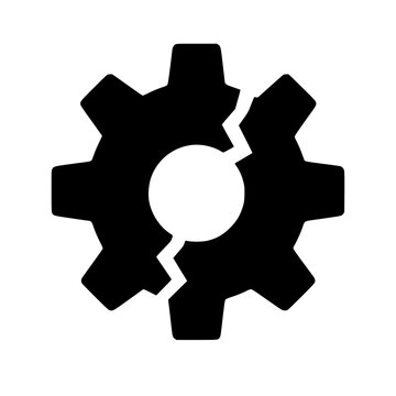Broken gear icon flat outline in black