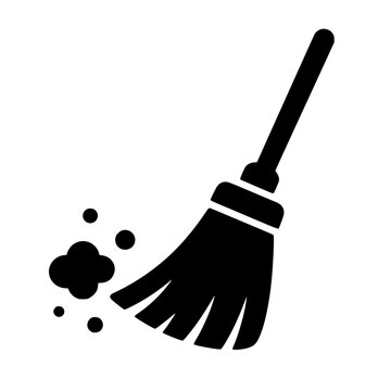 Broom sweeping dust icon flat outline in black