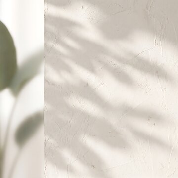 Minimalist wall texture with plant shadow and neutral beige tones
