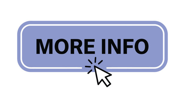 More info button vector illustration with clickable cursor and rounded blue user interface design. Concept of website navigation, call to action and digital interaction.