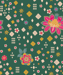 Vibrant Floral Ethnic Botanical Pattern design © Sumitra