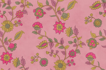 Vibrant Floral Ethnic Botanical Pattern design © Sumitra