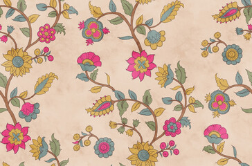 Vibrant Floral Ethnic Botanical Pattern design © Sumitra