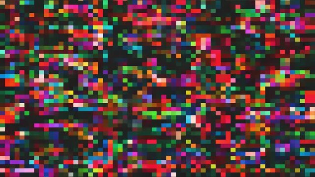 Abstract digital pixel animation loop, vibrant 8-bit retro colorful geometric patterns, dynamic grid motion