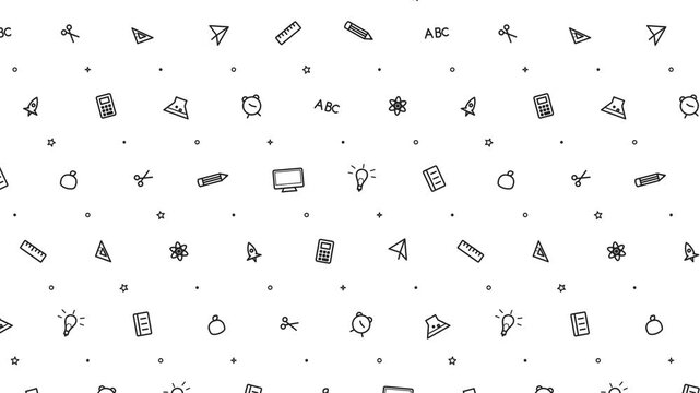 Education Seamless Pattern with School Line Icons on White Background