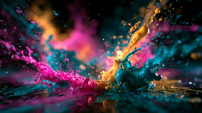 Colorful Dynamic Paint Splash on Dark Background