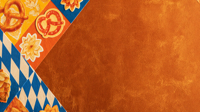 Oktoberfest Background Template with Bavarian Pattern and Pretzels